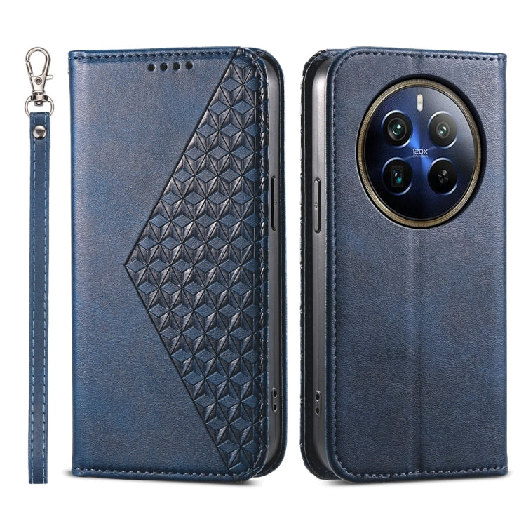 Custodia per telefono in pelle magnetica con struttura in vitello a griglia cubica, For Realme 12 Pro+, For Realme 11 4G, For Realme 11 5G, For Realme C53