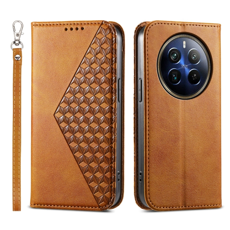 Custodia per telefono in pelle magnetica con struttura in vitello a griglia cubica, For Realme 12 Pro+, For Realme 11 4G, For Realme 11 5G, For Realme C53
