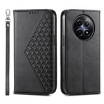 Custodia per telefono in pelle magnetica con struttura in vitello a griglia cubica, For Realme 13 Pro / 13 Pro+ Global, For Realme GT 6 Global, For Realme 12 5G, For Realme 12+
