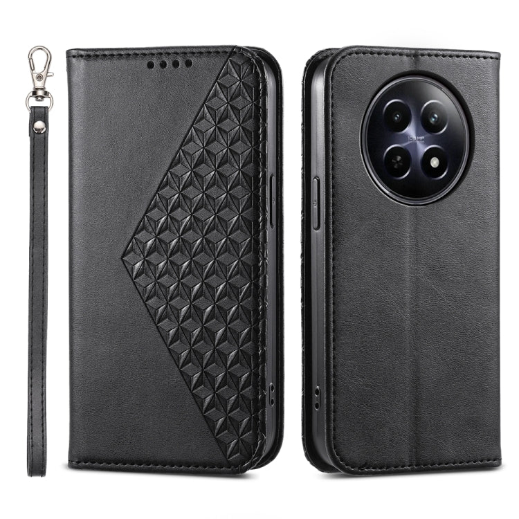 Custodia per telefono in pelle magnetica con struttura in vitello a griglia cubica, For Realme 13 Pro / 13 Pro+ Global, For Realme GT 6 Global, For Realme 12 5G, For Realme 12+