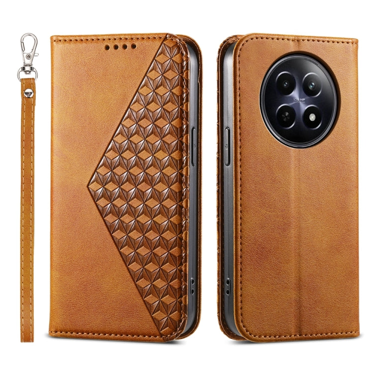 Custodia per telefono in pelle magnetica con struttura in vitello a griglia cubica, For Realme 13 Pro / 13 Pro+ Global, For Realme GT 6 Global, For Realme 12 5G, For Realme 12+