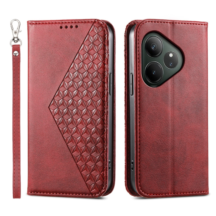 Custodia per telefono in pelle magnetica con struttura in vitello a griglia cubica, For Realme 13 Pro / 13 Pro+ Global, For Realme GT 6 Global, For Realme 12 5G, For Realme 12+