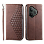 Custodia per telefono in pelle magnetica con struttura in vitello a griglia cubica, For Realme 13 Pro / 13 Pro+ Global, For Realme GT 6 Global, For Realme 12 5G, For Realme 12+