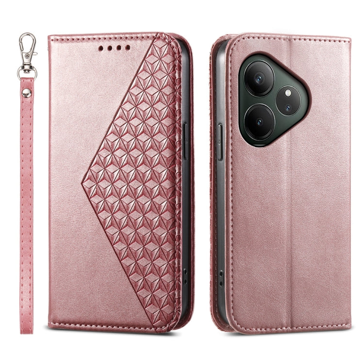 Custodia per telefono in pelle magnetica con struttura in vitello a griglia cubica, For Realme 13 Pro / 13 Pro+ Global, For Realme GT 6 Global, For Realme 12 5G, For Realme 12+