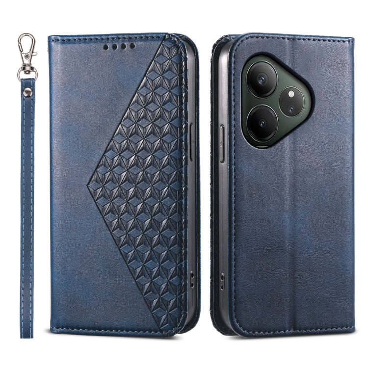 Custodia per telefono in pelle magnetica con struttura in vitello a griglia cubica, For Realme 13 Pro / 13 Pro+ Global, For Realme GT 6 Global, For Realme 12 5G, For Realme 12+