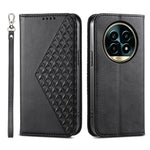 Custodia per telefono in pelle magnetica con struttura in vitello a griglia cubica, For Realme 13 Pro / 13 Pro+ Global, For Realme GT 6 Global, For Realme 12 5G, For Realme 12+