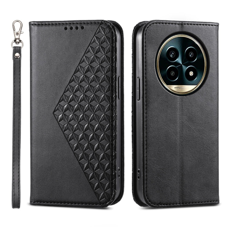 Custodia per telefono in pelle magnetica con struttura in vitello a griglia cubica, For Realme 13 Pro / 13 Pro+ Global, For Realme GT 6 Global, For Realme 12 5G, For Realme 12+