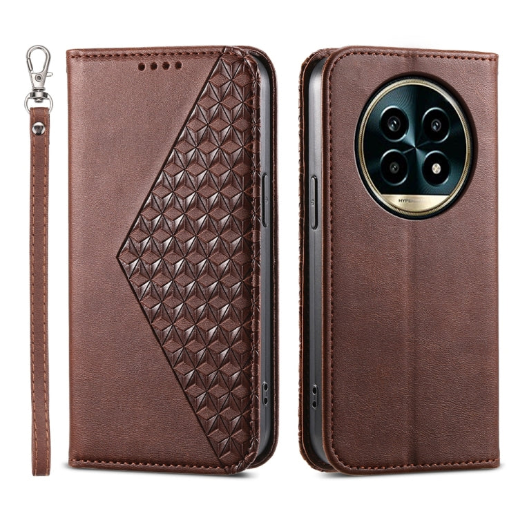 Custodia per telefono in pelle magnetica con struttura in vitello a griglia cubica, For Realme 13 Pro / 13 Pro+ Global, For Realme GT 6 Global, For Realme 12 5G, For Realme 12+