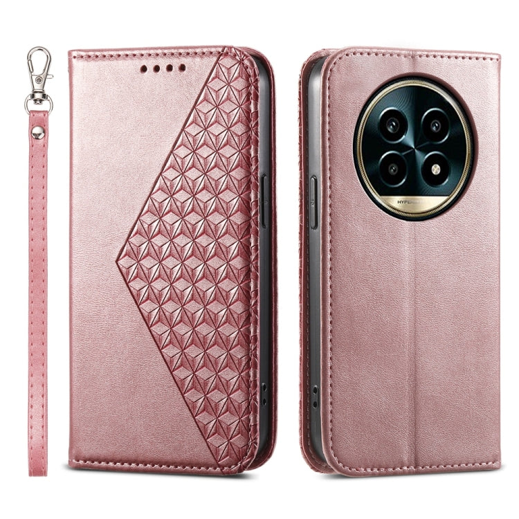 Custodia per telefono in pelle magnetica con struttura in vitello a griglia cubica, For Realme 13 Pro / 13 Pro+ Global, For Realme GT 6 Global, For Realme 12 5G, For Realme 12+