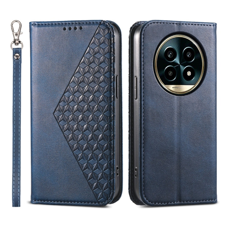 Custodia per telefono in pelle magnetica con struttura in vitello a griglia cubica, For Realme 13 Pro / 13 Pro+ Global, For Realme GT 6 Global, For Realme 12 5G, For Realme 12+