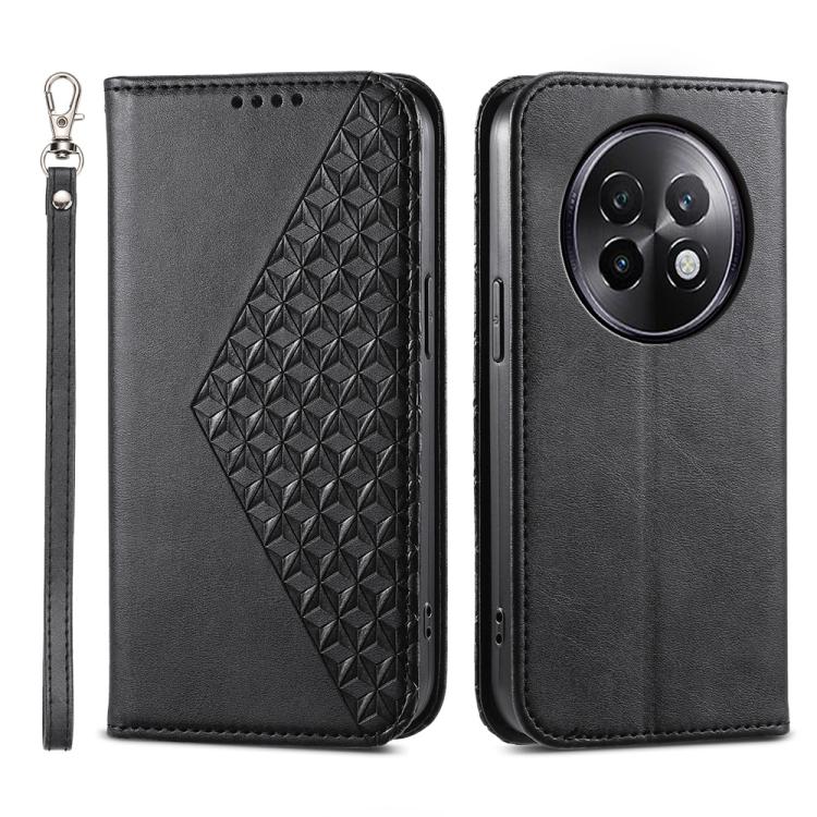 Custodia per telefono in pelle magnetica con struttura in vitello a griglia cubica, For Realme 14 Pro+, For Realme 14 Pro, For Realme C75 / Realme 14x, For Realme 13+