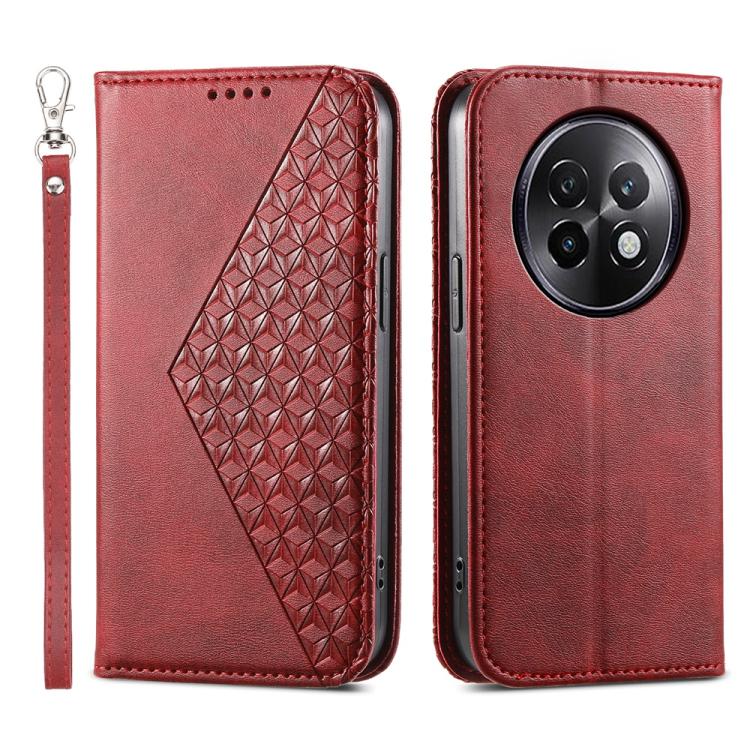 Custodia per telefono in pelle magnetica con struttura in vitello a griglia cubica, For Realme 14 Pro+, For Realme 14 Pro, For Realme C75 / Realme 14x, For Realme 13+
