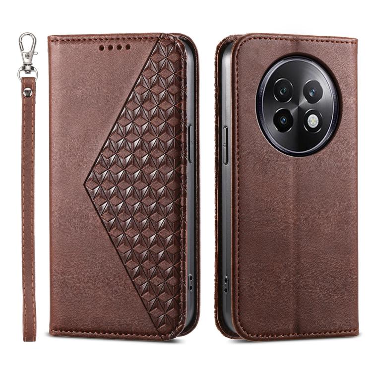 Custodia per telefono in pelle magnetica con struttura in vitello a griglia cubica, For Realme 14 Pro+, For Realme 14 Pro, For Realme C75 / Realme 14x, For Realme 13+