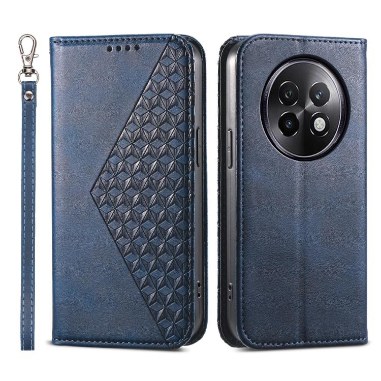 Custodia per telefono in pelle magnetica con struttura in vitello a griglia cubica, For Realme 14 Pro+, For Realme 14 Pro, For Realme C75 / Realme 14x, For Realme 13+