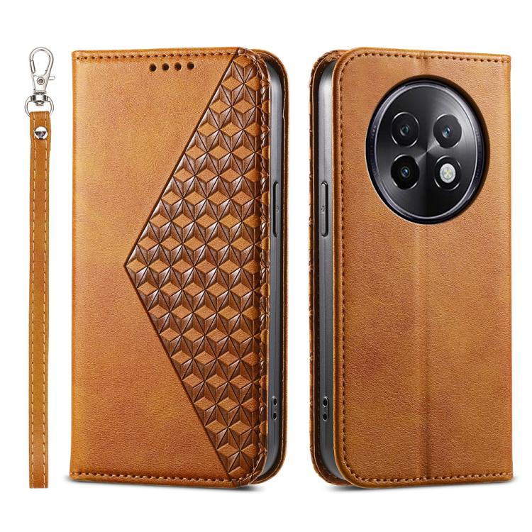 Custodia per telefono in pelle magnetica con struttura in vitello a griglia cubica, For Realme 14 Pro+, For Realme 14 Pro, For Realme C75 / Realme 14x, For Realme 13+