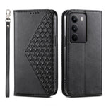 Custodia per telefono in pelle magnetica con struttura in vitello a griglia cubica, For Realme 14 Pro+, For Realme 14 Pro, For Realme C75 / Realme 14x, For Realme 13+