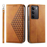Custodia per telefono in pelle magnetica con struttura in vitello a griglia cubica, For Realme 14 Pro+, For Realme 14 Pro, For Realme C75 / Realme 14x, For Realme 13+