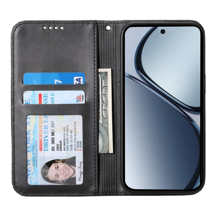 Custodia per telefono in pelle magnetica con struttura in vitello a griglia cubica, For Realme 14 Pro+, For Realme 14 Pro, For Realme C75 / Realme 14x, For Realme 13+
