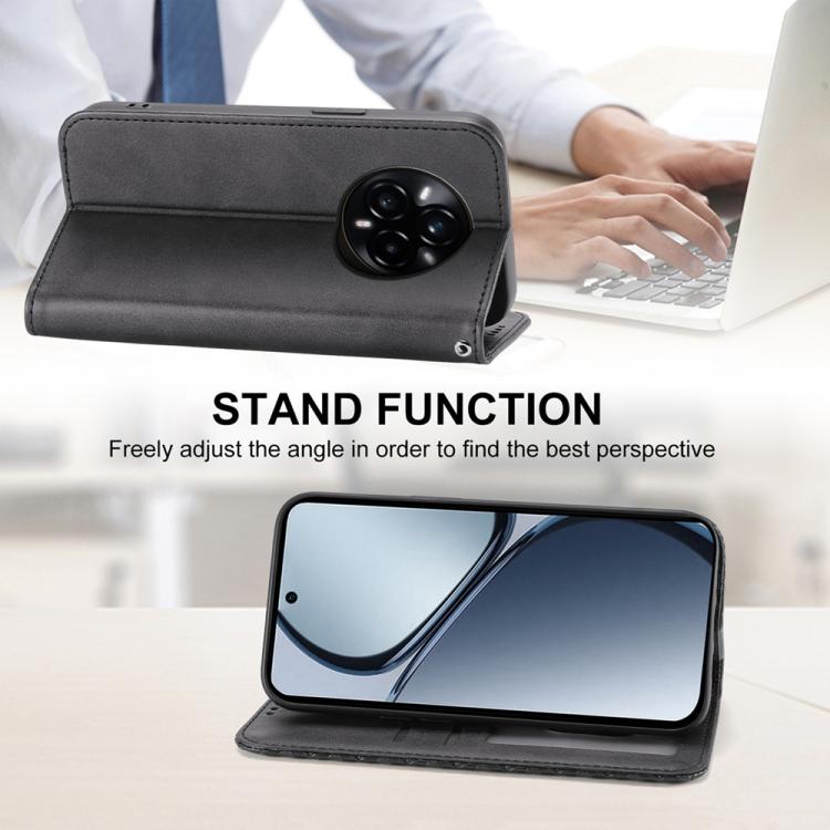 Custodia per telefono in pelle magnetica con struttura in vitello a griglia cubica, For Realme 14 Pro+, For Realme 14 Pro, For Realme C75 / Realme 14x, For Realme 13+