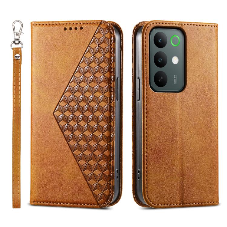 Custodia per telefono in pelle magnetica con struttura in vitello a griglia cubica, For Realme C100 4G, For Realme 16 5G, For Realme C85 5G / Realme 15x 5G, For Realme C85 Pro 4G