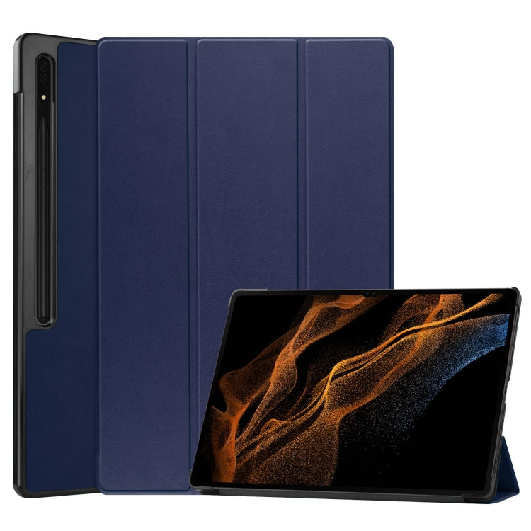 Custodia per tablet in pelle intelligente con supporto a 3 pieghe Custer Pure Color, For Samsung Galaxy Tab S10 Ultra / S9 Ultra