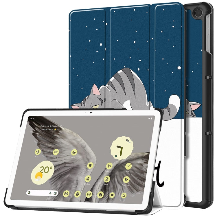 Custodia per tablet in pelle intelligente con supporto a 3 pieghe dipinto da Custer, For Google Pixel Tablet