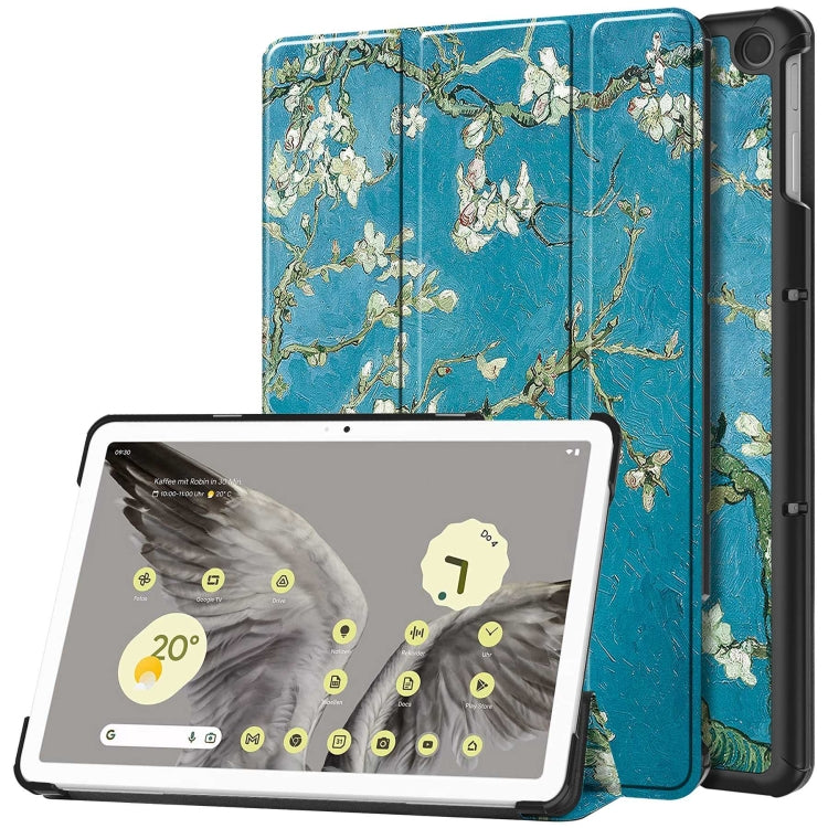 Custodia per tablet in pelle intelligente con supporto a 3 pieghe dipinto da Custer, For Google Pixel Tablet