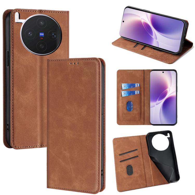 Custodia per telefono in pelle magnetica Skin Feel, For vivo X300s 5G, For vivo V70 FE 5G, For vivo Y05 4G, For vivo Y500i 5G