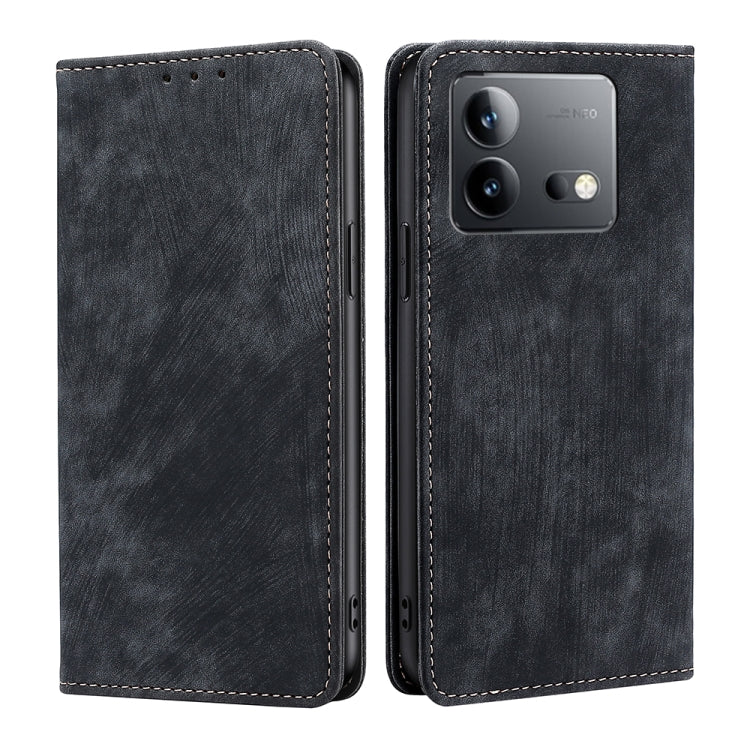 Custodia per telefono in pelle magnetica con spazzola antifurto RFID, For vivo V29e 5G, For vivo Y35+ 5G, For vivo S17 5G / S17 Pro 5G, For vivo iQOO Neo 8 / 8 Pro 5G