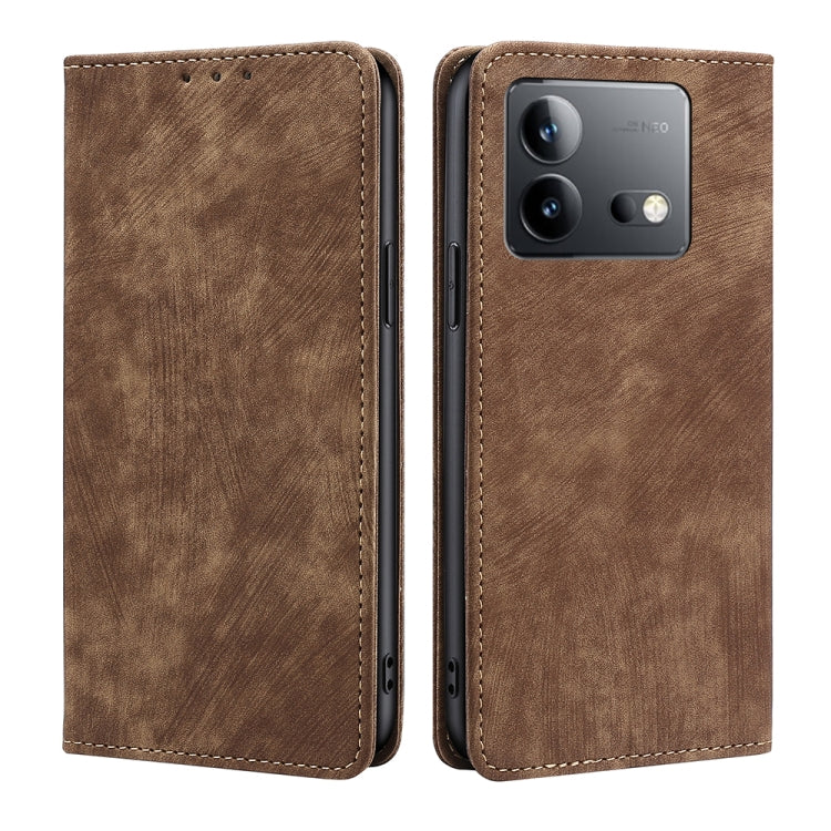 Custodia per telefono in pelle magnetica con spazzola antifurto RFID, For vivo V29e 5G, For vivo Y35+ 5G, For vivo S17 5G / S17 Pro 5G, For vivo iQOO Neo 8 / 8 Pro 5G