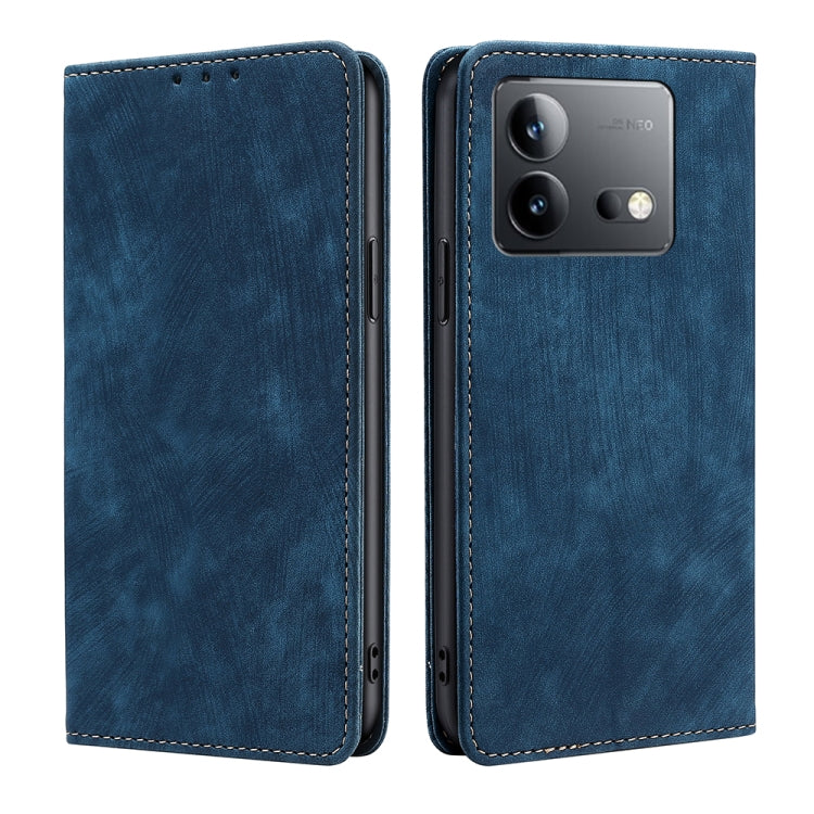 Custodia per telefono in pelle magnetica con spazzola antifurto RFID, For vivo V29e 5G, For vivo Y35+ 5G, For vivo S17 5G / S17 Pro 5G, For vivo iQOO Neo 8 / 8 Pro 5G