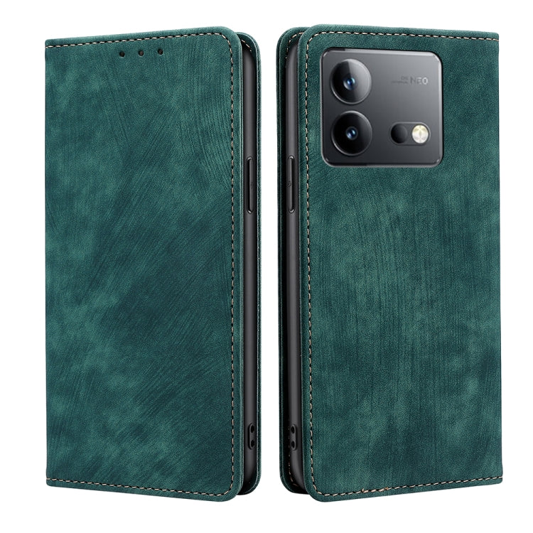 Custodia per telefono in pelle magnetica con spazzola antifurto RFID, For vivo V29e 5G, For vivo Y35+ 5G, For vivo S17 5G / S17 Pro 5G, For vivo iQOO Neo 8 / 8 Pro 5G