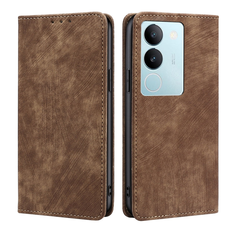 Custodia per telefono in pelle magnetica con spazzola antifurto RFID, For vivo V29e 5G, For vivo Y35+ 5G, For vivo S17 5G / S17 Pro 5G, For vivo iQOO Neo 8 / 8 Pro 5G