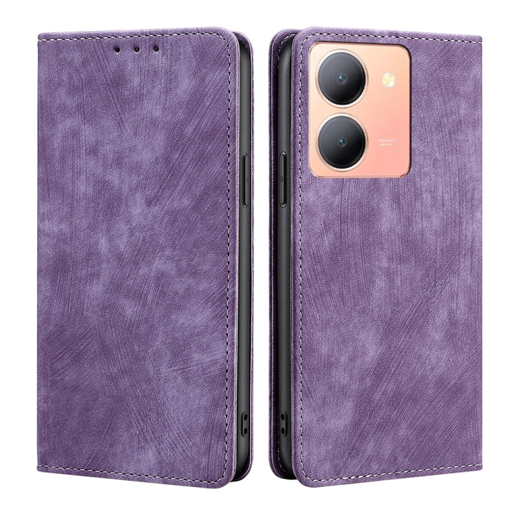 Custodia per telefono in pelle magnetica con spazzola antifurto RFID, For vivo Y78 5G, For vivo Y27 4G