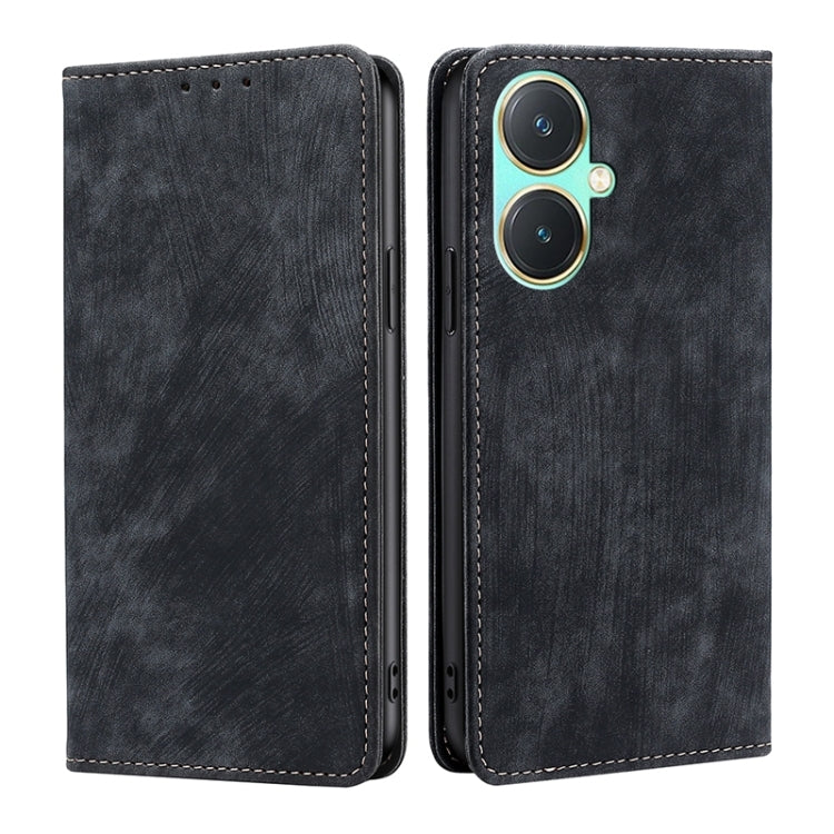 Custodia per telefono in pelle magnetica con spazzola antifurto RFID, For vivo Y78 5G, For vivo Y27 4G