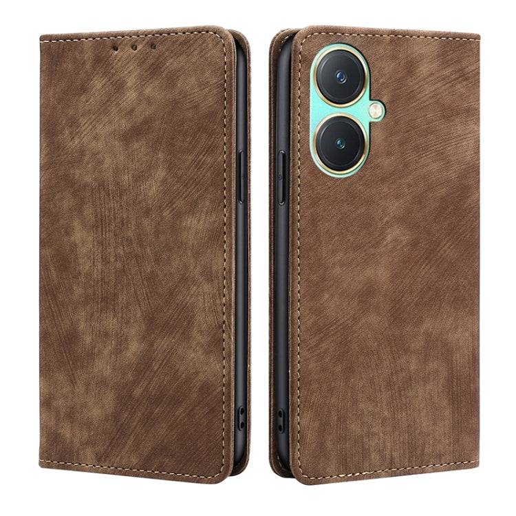 Custodia per telefono in pelle magnetica con spazzola antifurto RFID, For vivo Y78 5G, For vivo Y27 4G