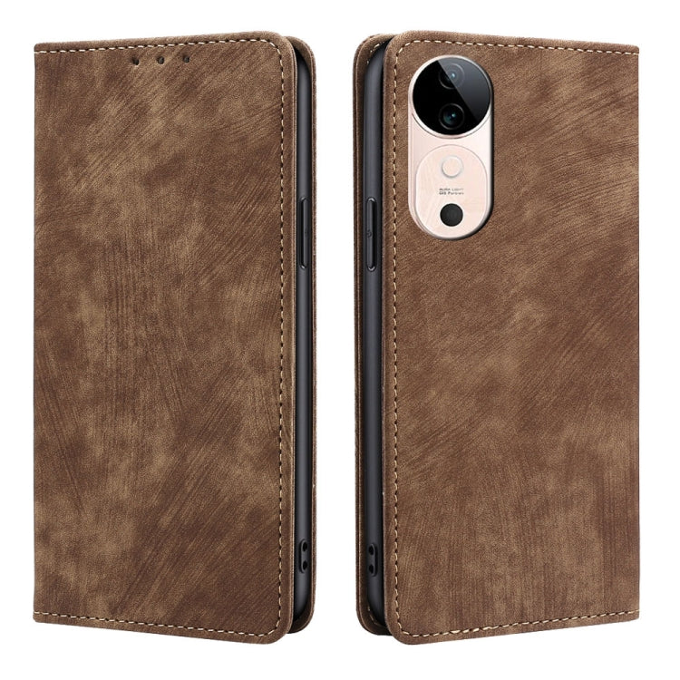 Custodia per telefono in pelle magnetica con spazzola antifurto RFID, For vivo Y300 Pro 5G, For vivo S19 Pro, For vivo S19, For vivo Y28 4G