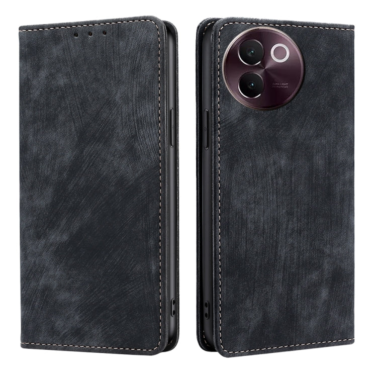 Custodia per telefono in pelle magnetica con spazzola antifurto RFID, For vivo X100s, For vivo Y38 5G / T3x Global, For vivo V30e 5G Global, For vivo iQOO Z9x 5G