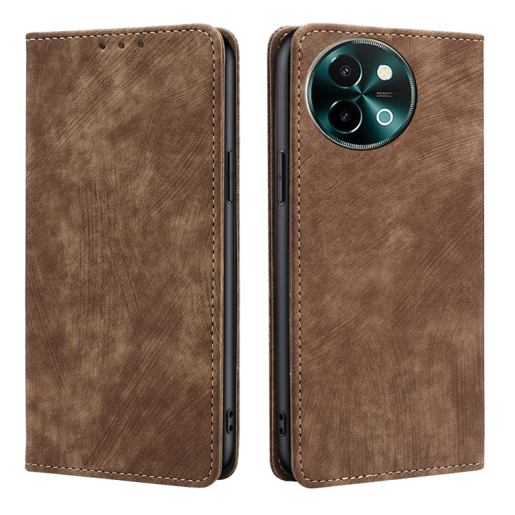 Custodia per telefono in pelle magnetica con spazzola antifurto RFID, For vivo X100s, For vivo Y38 5G / T3x Global, For vivo V30e 5G Global, For vivo iQOO Z9x 5G