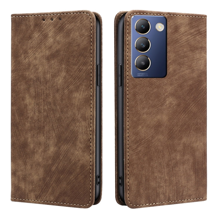 Custodia per telefono in pelle magnetica con spazzola antifurto RFID, For vivo iQOO Z9 Turbo, For vivo Y03 4G, For vivo Y100 5G IDN, For vivo Y78T 5G / iQOO Z8x 5G