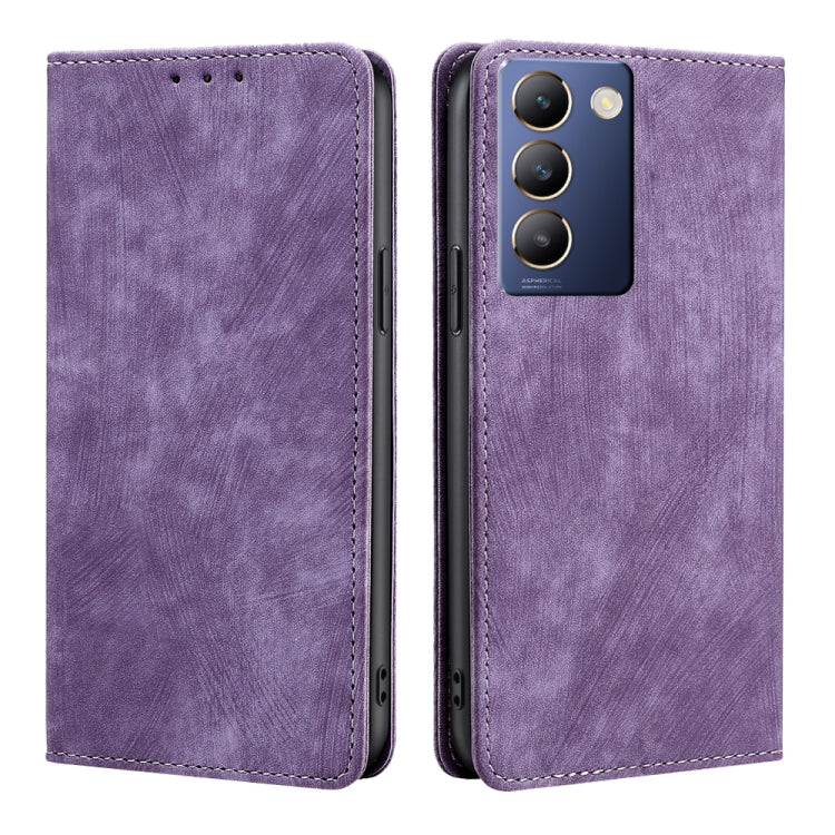 Custodia per telefono in pelle magnetica con spazzola antifurto RFID, For vivo iQOO Z9 Turbo, For vivo Y03 4G, For vivo Y100 5G IDN, For vivo Y78T 5G / iQOO Z8x 5G