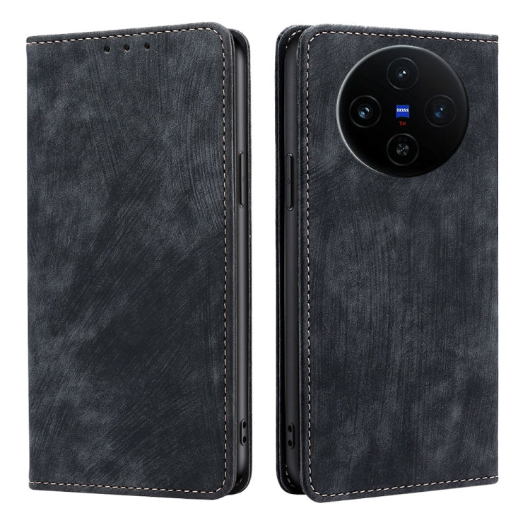 Custodia per telefono in pelle magnetica con spazzola antifurto RFID, For vivo X100s, For vivo Y38 5G / T3x Global, For vivo V30e 5G Global, For vivo iQOO Z9x 5G