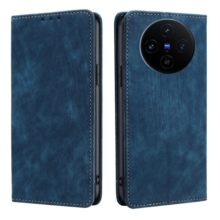Custodia per telefono in pelle magnetica con spazzola antifurto RFID, For vivo X100s, For vivo Y38 5G / T3x Global, For vivo V30e 5G Global, For vivo iQOO Z9x 5G