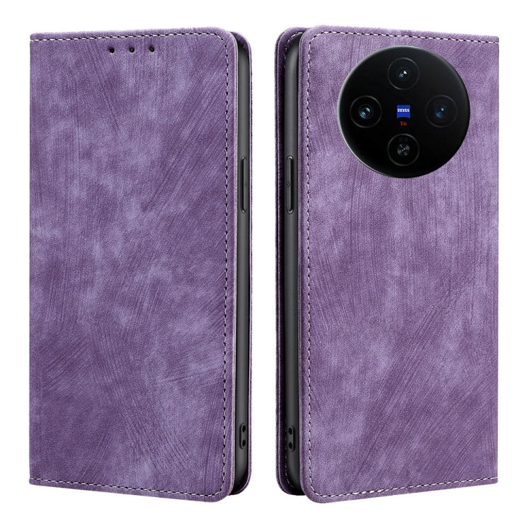 Custodia per telefono in pelle magnetica con spazzola antifurto RFID, For vivo X100s, For vivo Y38 5G / T3x Global, For vivo V30e 5G Global, For vivo iQOO Z9x 5G