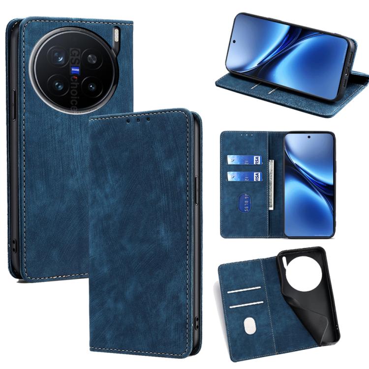 Custodia per telefono in pelle magnetica con spazzola antifurto RFID, For vivo Y29s 5G / Y04 4G, For vivo Y29 4G Global, For vivo V50 5G, For vivo X200 Pro 5G