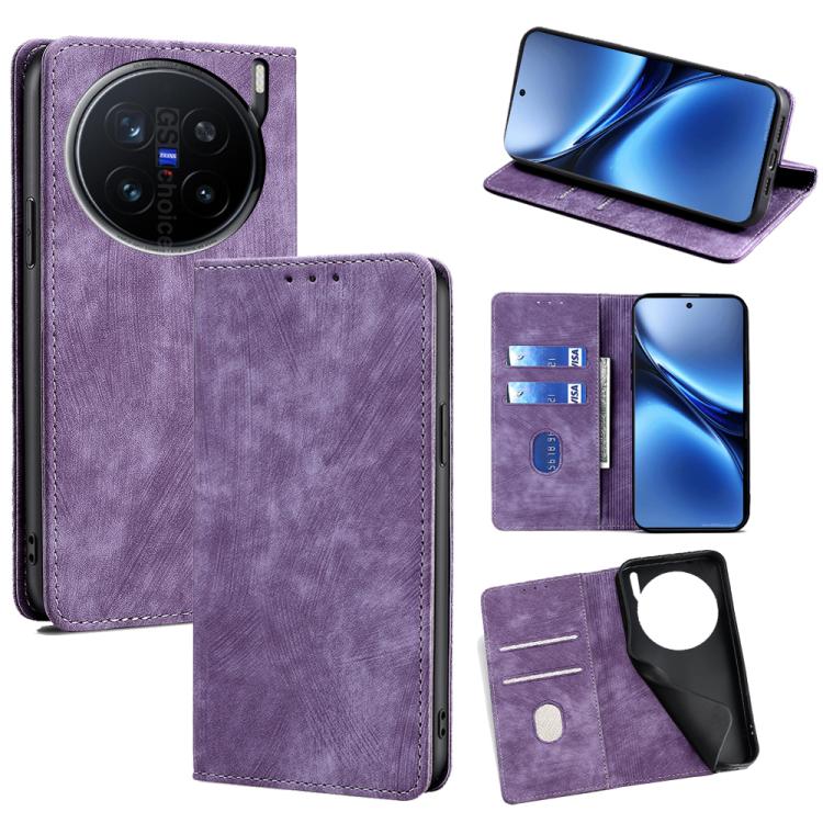 Custodia per telefono in pelle magnetica con spazzola antifurto RFID, For vivo Y29s 5G / Y04 4G, For vivo Y29 4G Global, For vivo V50 5G, For vivo X200 Pro 5G