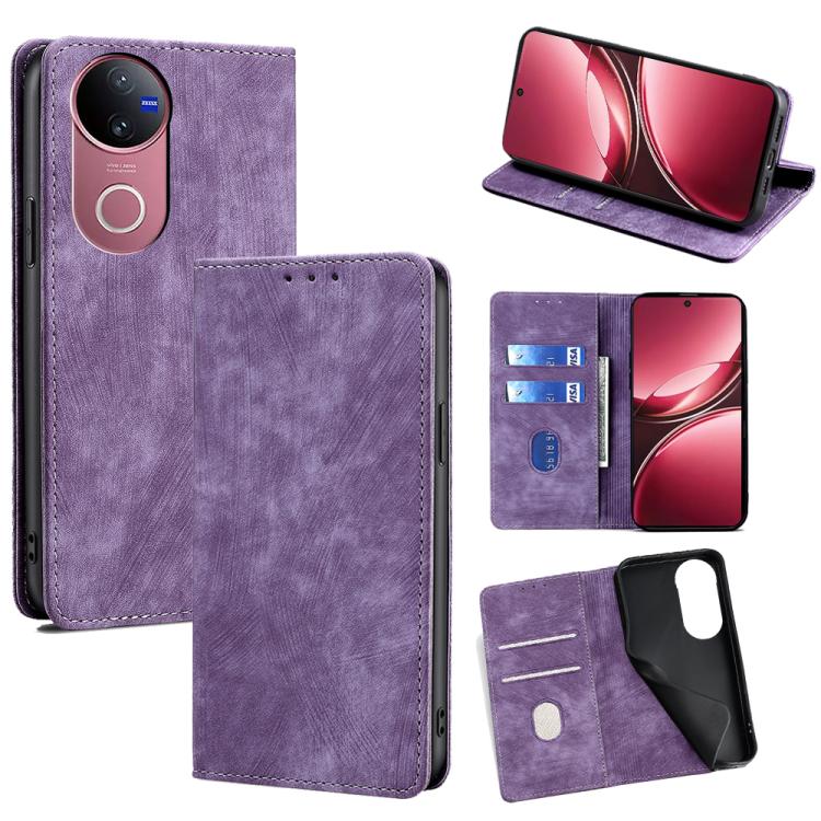 Custodia per telefono in pelle magnetica con spazzola antifurto RFID, For vivo Y29s 5G / Y04 4G, For vivo Y29 4G Global, For vivo V50 5G, For vivo X200 Pro 5G