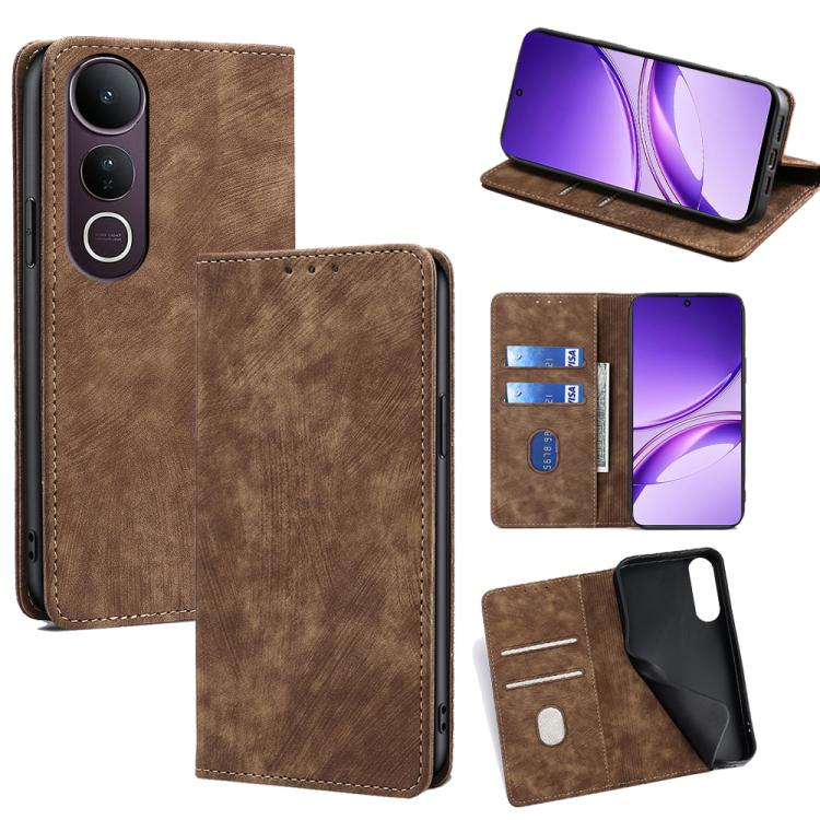 Custodia per telefono in pelle magnetica con spazzola antifurto RFID, For vivo iQOO Neo 10 5G Global, For vivo X200s 5G, For vivo Y39 5G Global, For vivo V50 Lite 5G