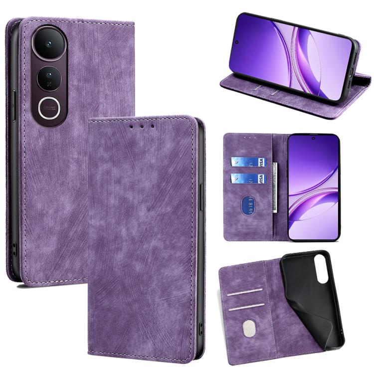 Custodia per telefono in pelle magnetica con spazzola antifurto RFID, For vivo iQOO Neo 10 5G Global, For vivo X200s 5G, For vivo Y39 5G Global, For vivo V50 Lite 5G