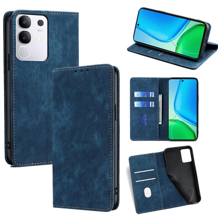 Custodia per telefono in pelle magnetica con spazzola antifurto RFID, For vivo Y29s 5G / Y04 4G, For vivo Y29 4G Global, For vivo V50 5G, For vivo X200 Pro 5G